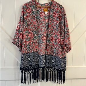 Ruby Rd. Multicolor Paisley Fringe Blouse